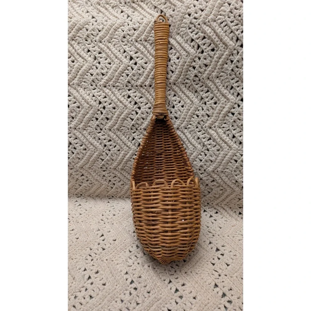 Vintage Wicker Wall Pocket Basket Teardrop Hanging Boho Farmhouse Decor 19 inch